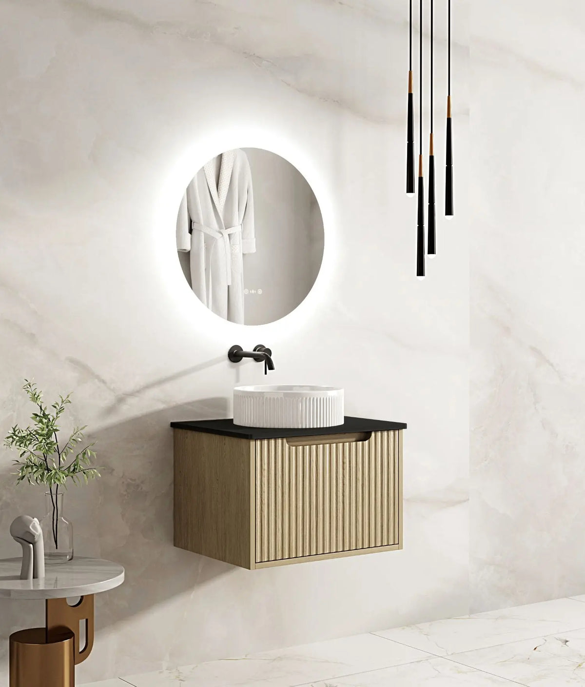 Fluted Rhea 600mm Wall-Hung Cabinet - Natural Oak mercioaustralia