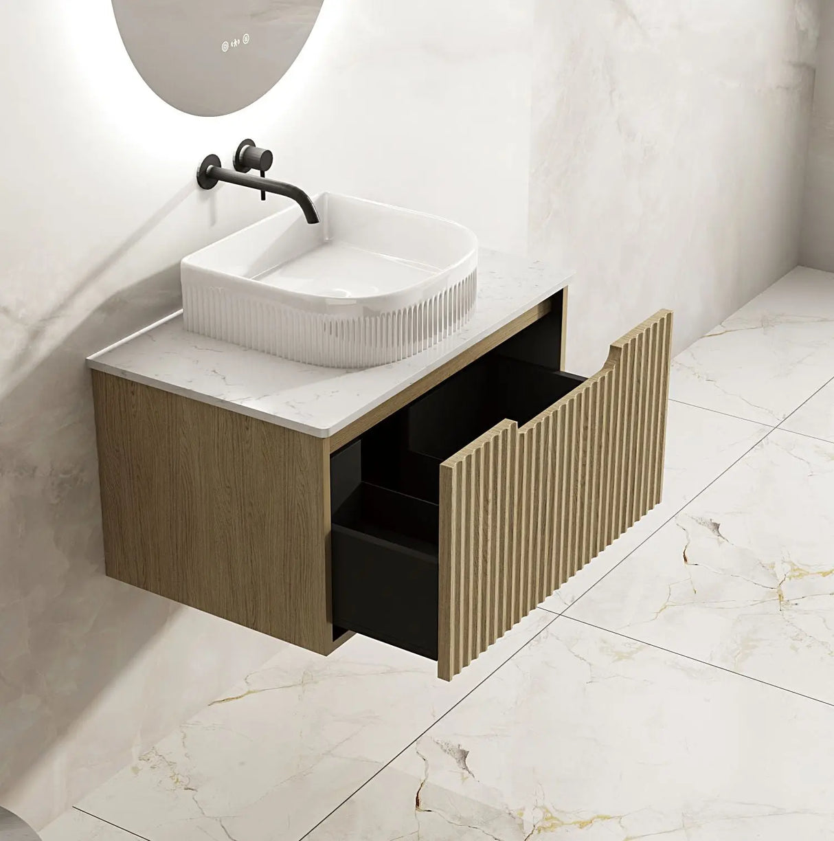 Fluted Rhea 750mm Wall-Hung Cabinet - Natural Oak mercioaustralia