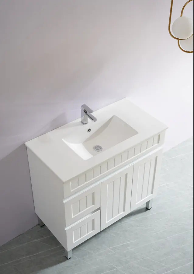 ACACIA SHAKER Matte White PVC Floor Vanity 900 Poseidon