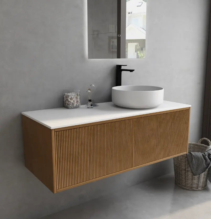 Bellevue PVC Slim Wall Hung Vanity 1200mm (Single/ Double Bowl) (Prime Oak) Poseidon