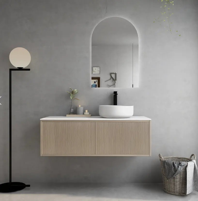 Bellevue PVC Slim Wall Hung Vanity 1200mm (Single/ Double Bowl) (Coastal Oak) Poseidon
