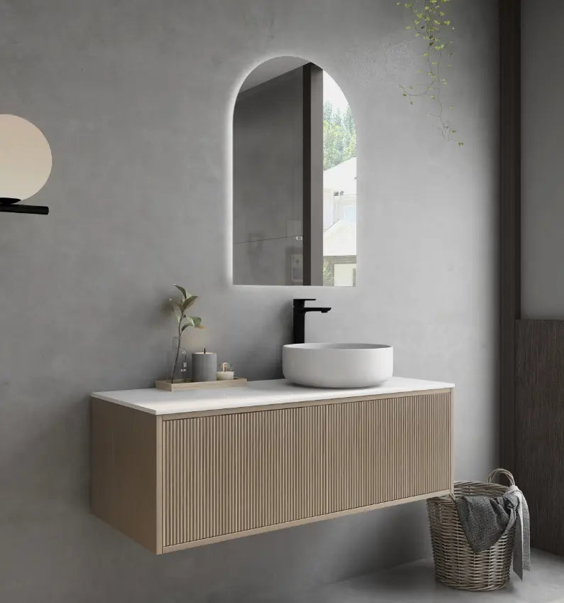 Bellevue PVC Slim Wall Hung Vanity 1200mm (Single/ Double Bowl) (Coastal Oak) Poseidon