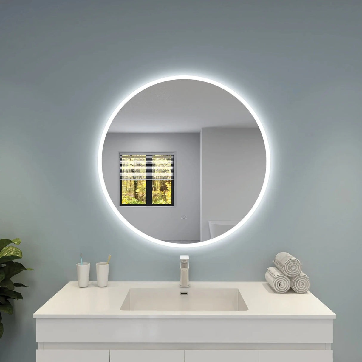 Luna Round Touchless 600 X 600 Frameless LED Mirror - Three Light Temperatures Poseidonbk