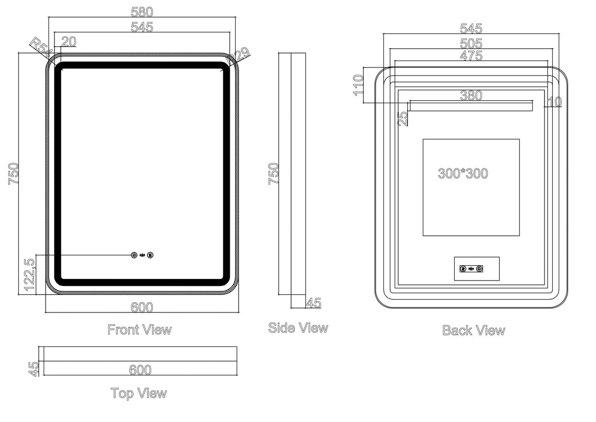 Venus 600×750 / 750×900 / 1200×750mm LED Rectangular Mirror – Gun Metal Frame mercioaustralia