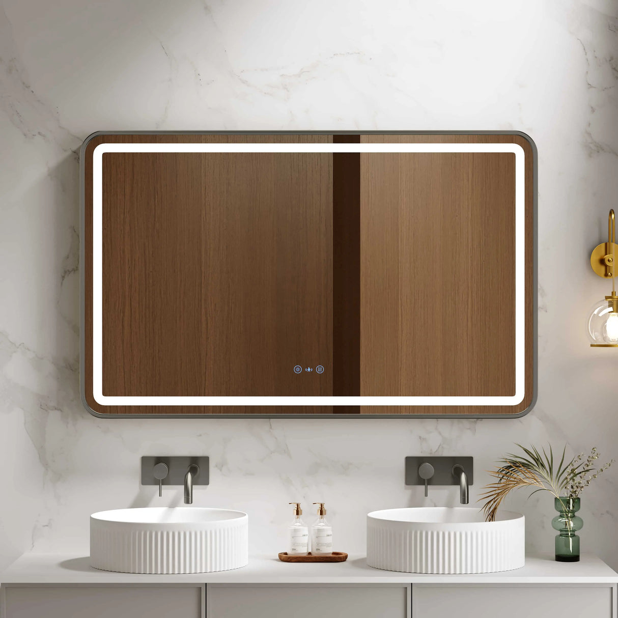 Venus 600×750 / 750×900 / 1200×750mm LED Rectangular Mirror – Gun Metal Frame mercioaustralia