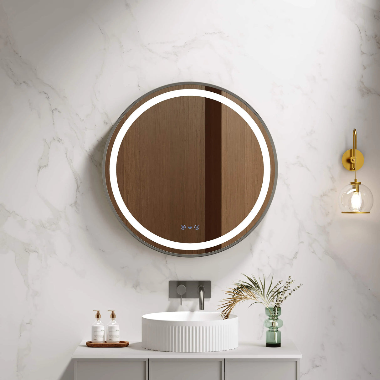 Venus 600/750/900mm LED Round Mirror – Gun Metal Frame mercioaustralia