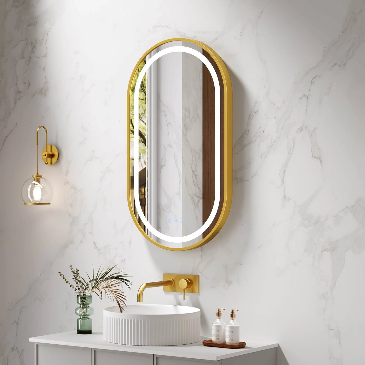 Venus 500×900mm LED Oval Mirror – Brushed Gold Frame mercioaustralia