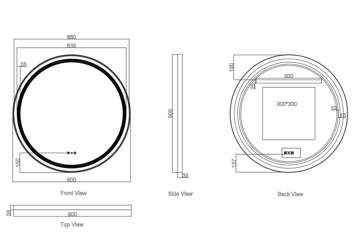 Venus 600/750/900mm LED Round Mirror – Gun Metal Frame mercioaustralia