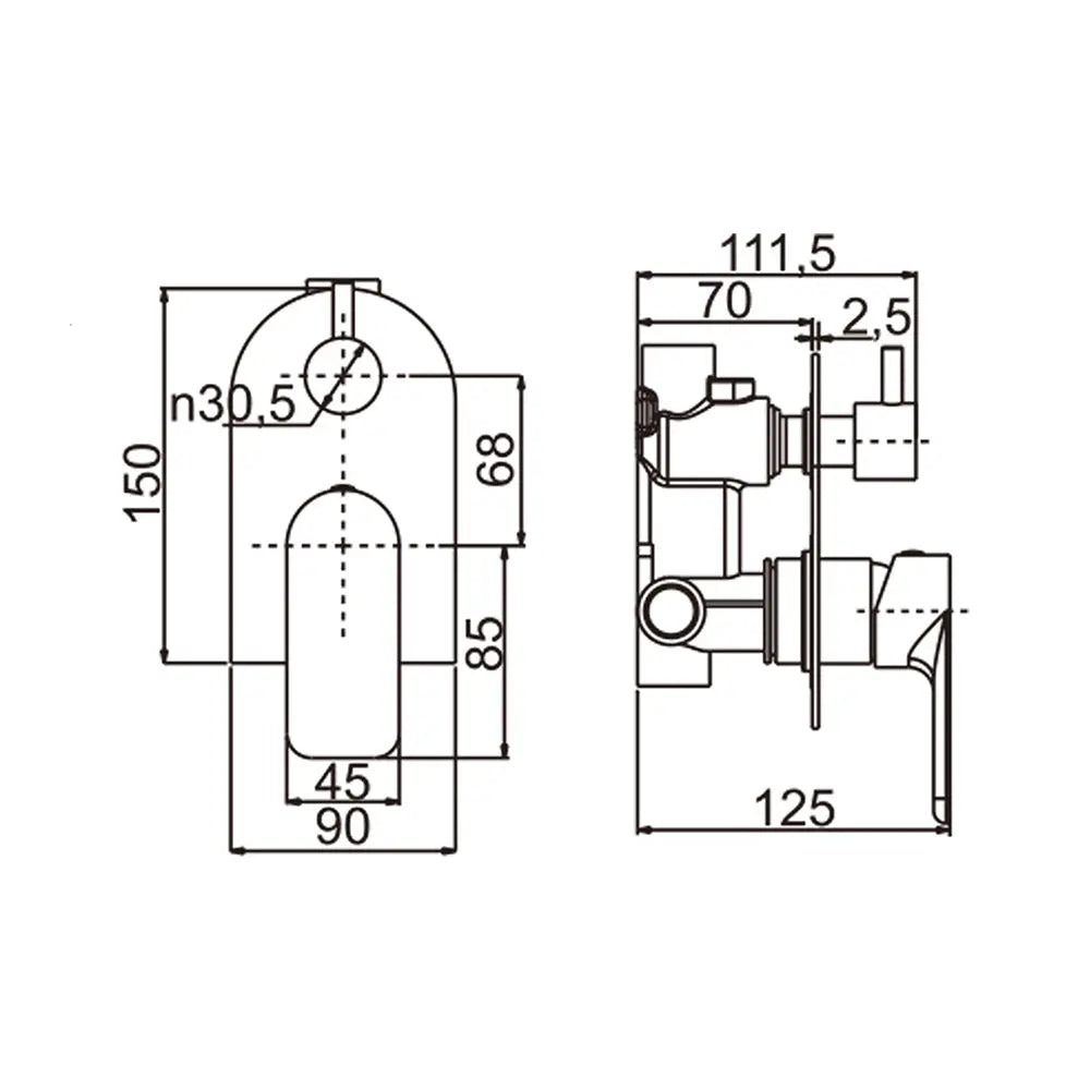 Persano Matte Black Mixer Diverter Aquaperla