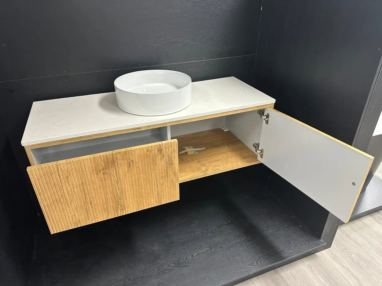 Bellevue PVC Slim Wall Hung Vanity 1200mm (Single/ Double Bowl) (Prime Oak) Poseidon