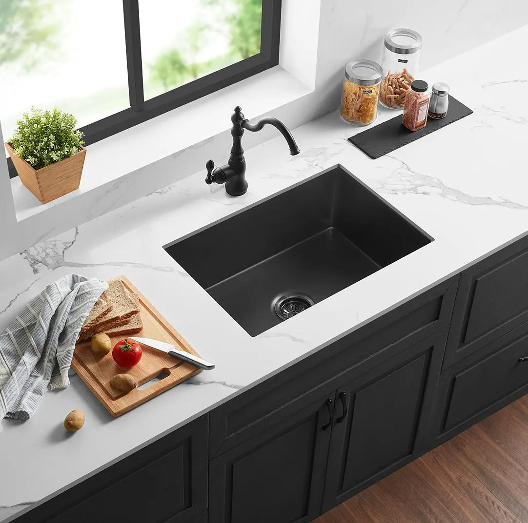 Matte Black Camden Fireclay Kitchen Sink Single Bowl 677*470*254mm Poseidonbk