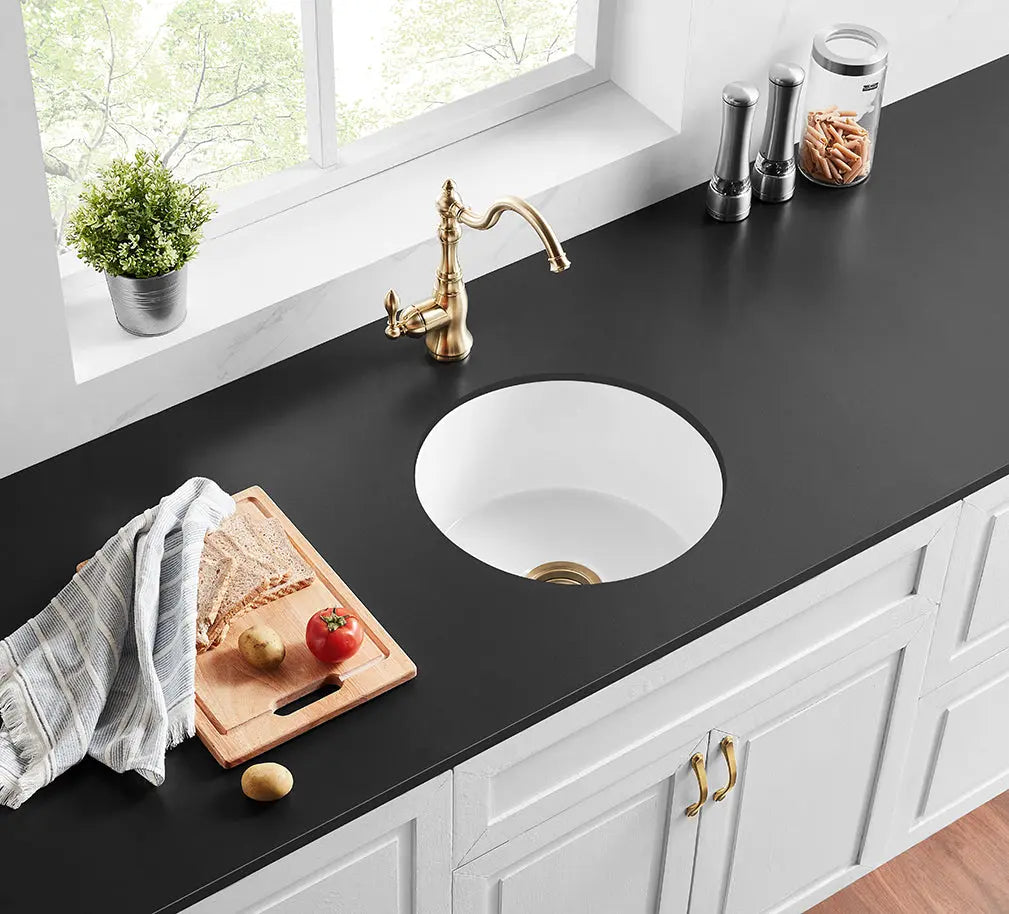 Gloss White Camden Fireclay Kitchen/Laundry Sink Round Single Bowl 470*228mm Poseidonbk