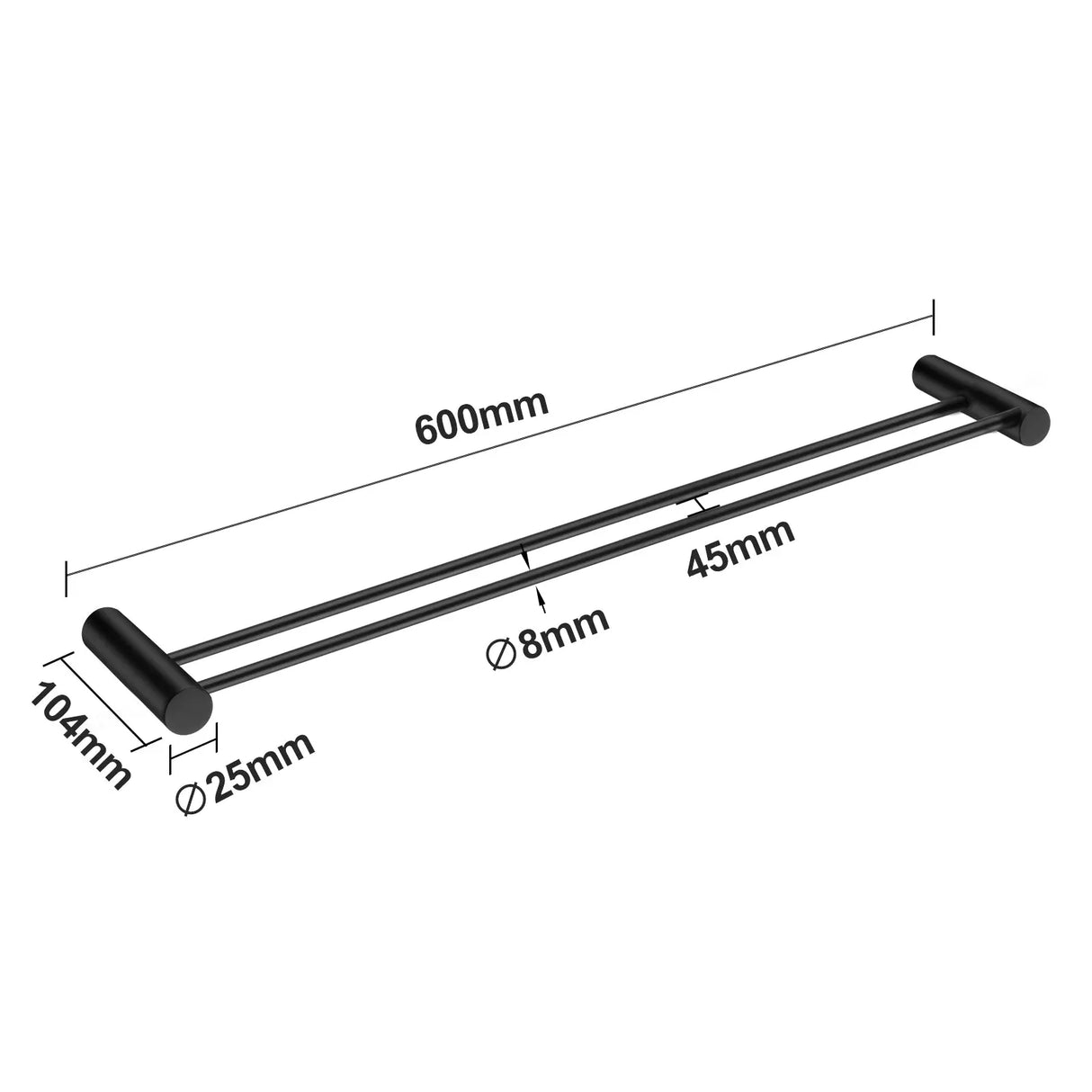 600mm Black Double Towel Rail Aquaperla