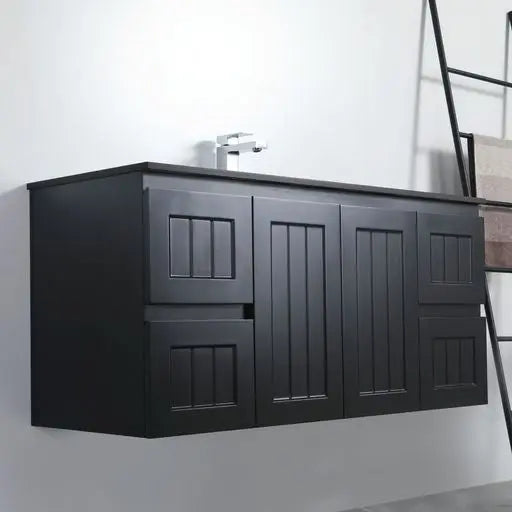 ACACIA SHAKER Matte Black PVC Wall Hung Vanity 1200 (Double Bowl) Poseidon