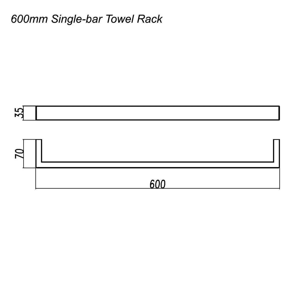 IVANO - 600mm Black Single Towel Rail Aquaperla