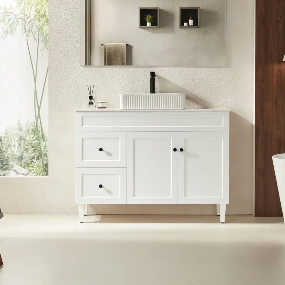 Harrington Floor PVC Cabinet Vanity 1200mm (Matte White) (Single Bowl) Poseidon