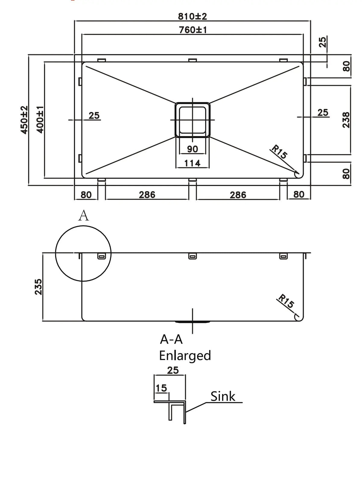 Stainless Steel Kitchen Sink 810*450*235 mm Poseidonbk