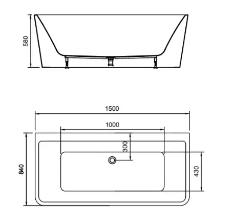 Willow Square 1500mm Gloss White Back to Wall Freestanding Bath | 1500 x 850mm Bagno D'Oro