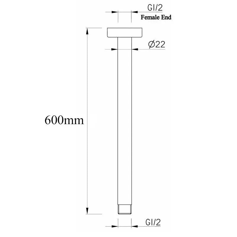 600mm Black Ceiling Shower Arm Aquaperla