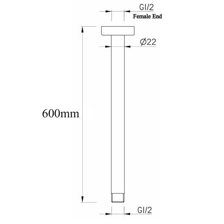 600mm Black Ceiling Shower Arm Aquaperla