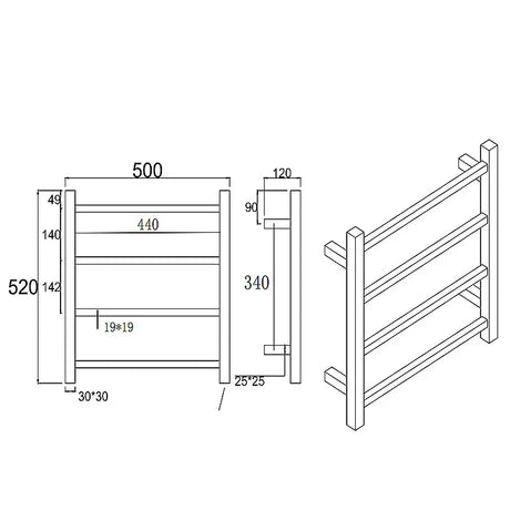 Brushed Nickel Heated Towel Rack 4 Bars Aquaperla