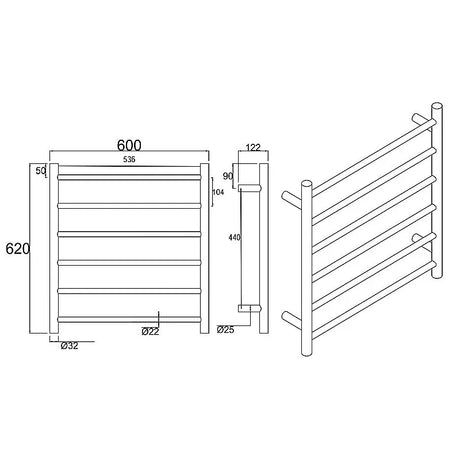 Black Heated Towel Rack 6 Bars Aquaperla