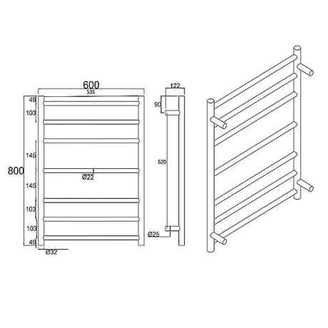 Chrome Heated Towel Rack 7 Bars Aquaperla