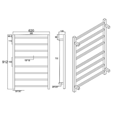 Black Heated Towel Rack 8 Bars Aquaperla