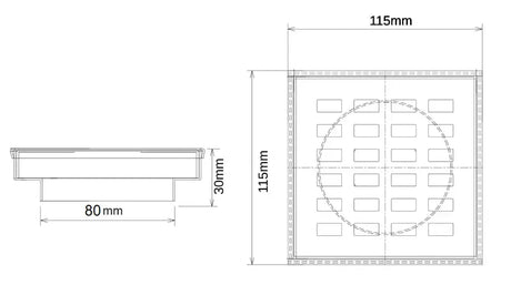 115x115x30mm Brushed Brass Grill Floor Drain Aquaperla