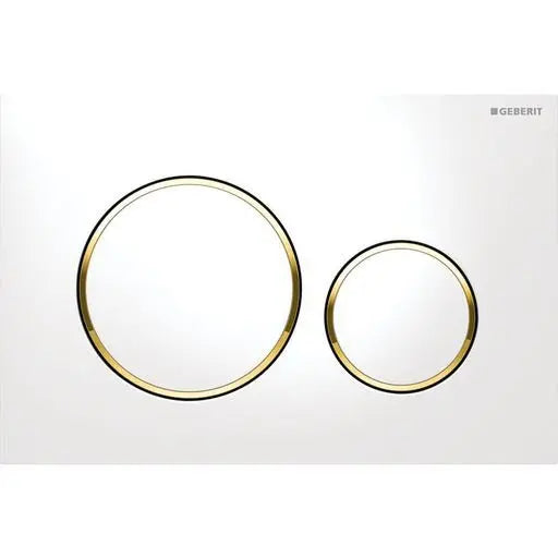 Geberit Sigma20 Flush Plate – White Finish, Gold Trim mercioaustralia