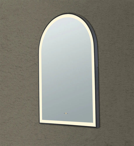 Aura Matte Black Arched Touchless 600 X 900 Framed LED Mirror - Three Light Temperatures Poseidonbk