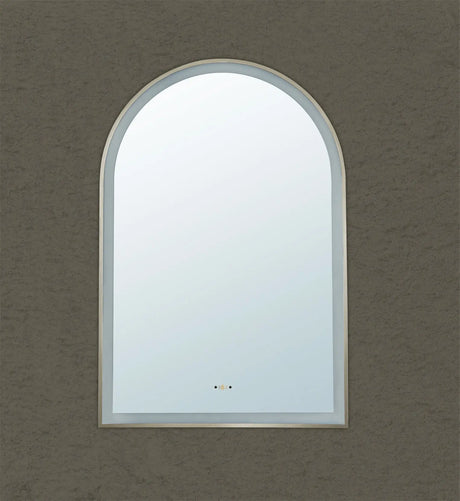 Aura Brushed Nickel Arched Touchless 600 X 900 Framed LED Mirror - Three Light Temperatures Poseidonbk
