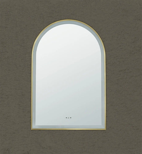 Aura Brushed Gold Arched Touchless 600 X 900 Framed LED Mirror - Three Light Temperatures Poseidonbk