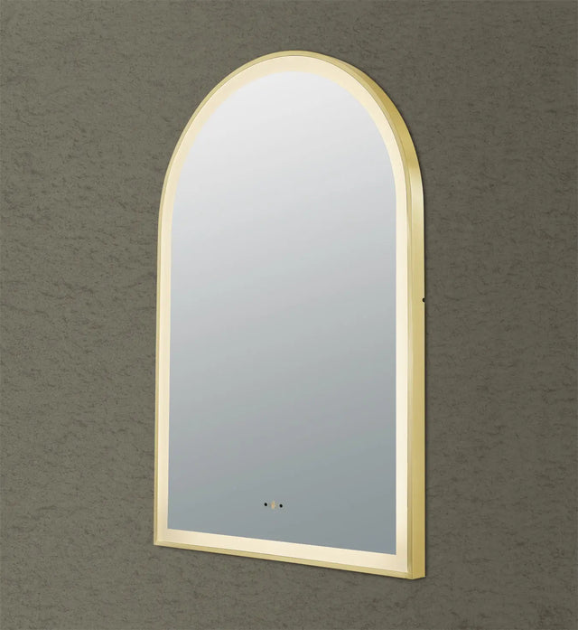 Aura Brushed Gold Arched Touchless 600 X 900 Framed LED Mirror - Three Light Temperatures Poseidonbk