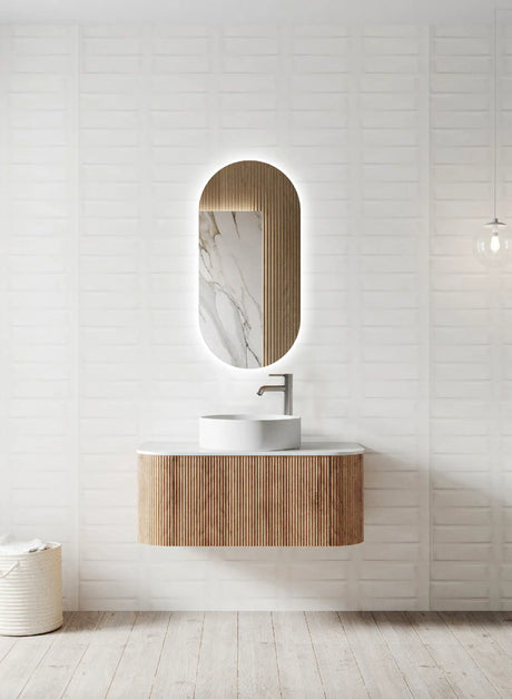 Adair Curved Fluted Wall Hung Vanity - Walnut Wood 1200mm x 450mm (Stone Top & Basin are Included) Bagno D'Oro