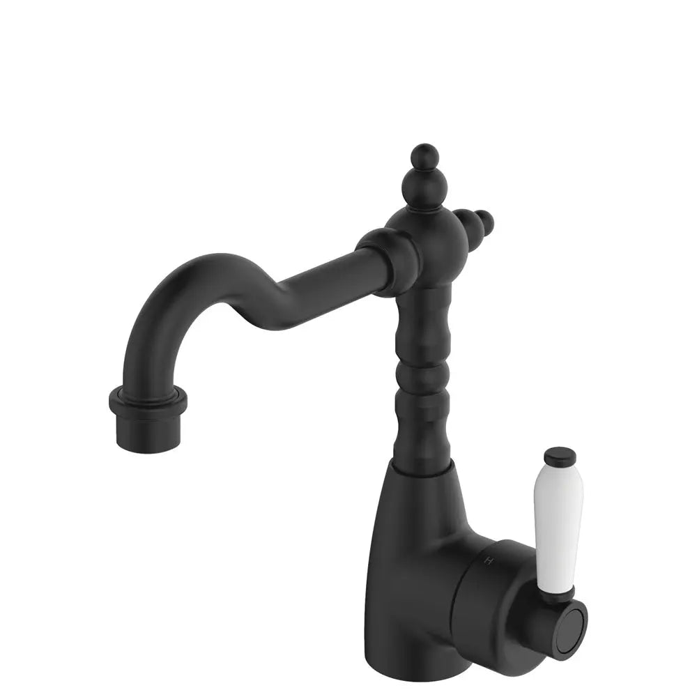 Eleanor Shepherds Crook Basin Mixer, Matte Black / Ceramic fienza