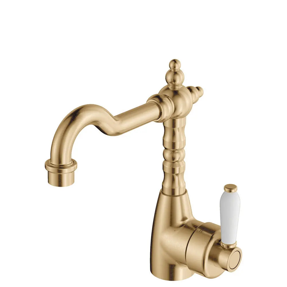 Eleanor Shepherds Crook Basin Mixer, Urban Brass / Ceramic fienza