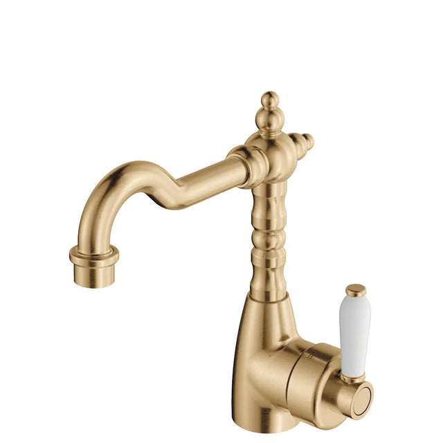 Eleanor Shepherds Crook Basin Mixer, Urban Brass / Ceramic fienza