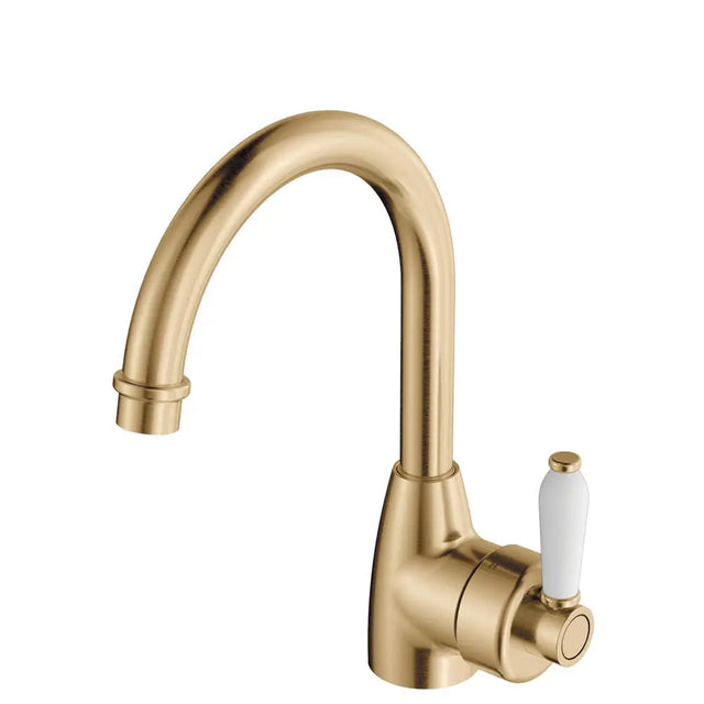 Eleanor Gooseneck Basin Mixer, Urban Brass / Ceramic fienza