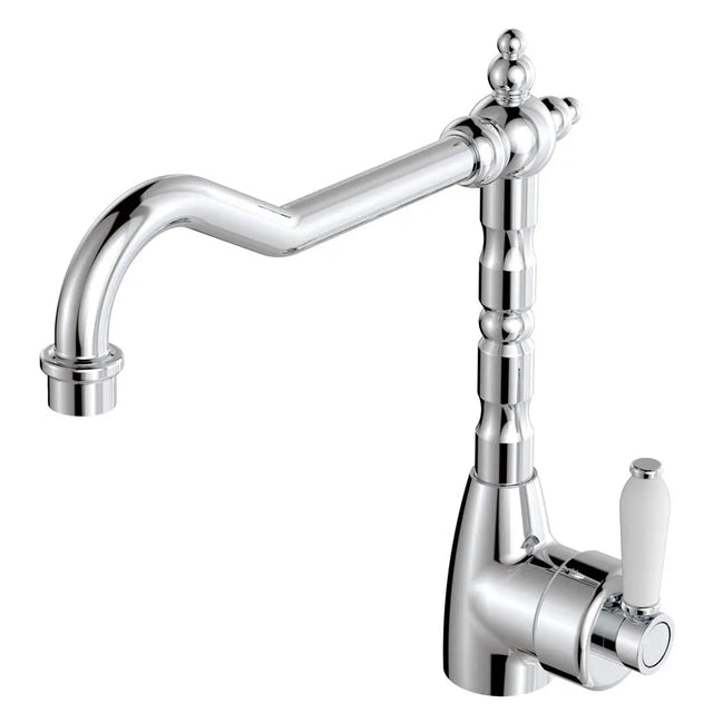 Eleanor Shepherds Crook Kitchen Sink Mixer Chrome White Handle fienza