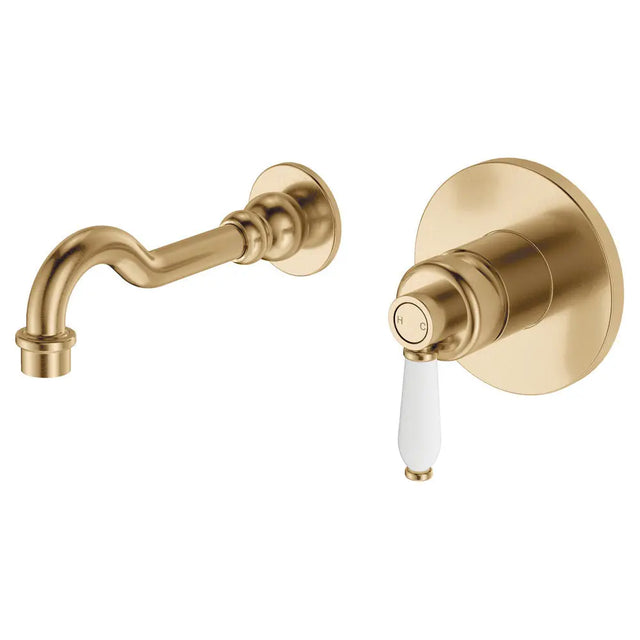 Eleanor Wall Basin/Bath Mixer Set, Urban Brass / Ceramic fienza