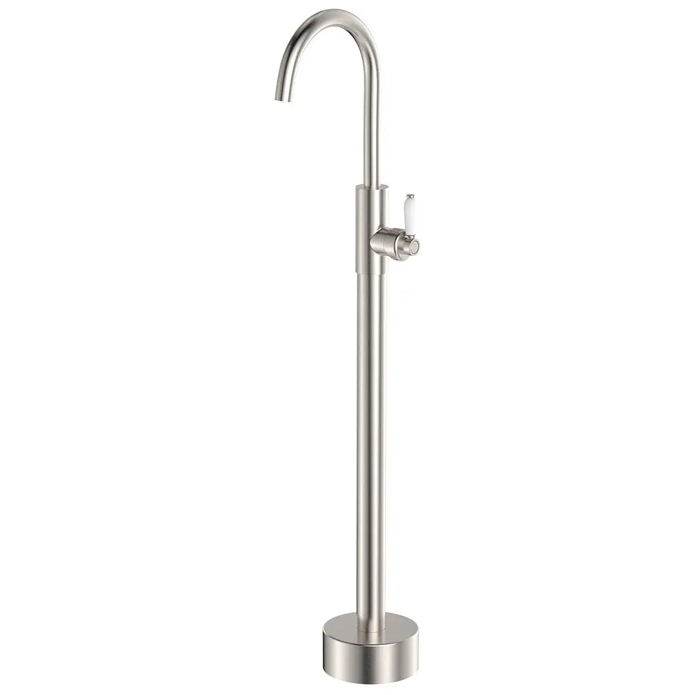 Eleanor Floor Mounted Basin/Bath Mixer, Brushed Nickel / Ceramic fienza