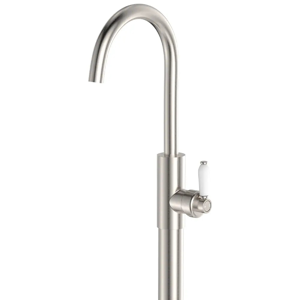Eleanor Floor Mounted Basin/Bath Mixer, Brushed Nickel / Ceramic fienza