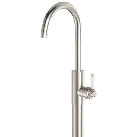 Eleanor Floor Mounted Basin/Bath Mixer, Brushed Nickel / Ceramic fienza
