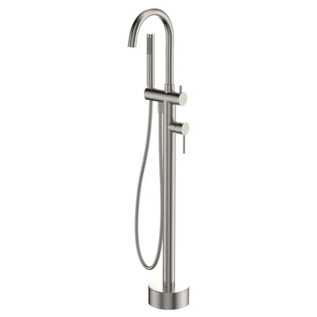 Kaya Floor Mounted Bath Mixer With Hand Shower, Brushed Nickel fienza