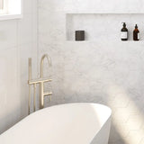Kaya Floor Mounted Bath Mixer With Hand Shower, Brushed Nickel fienza