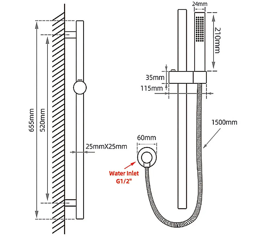 Black Shower Rail with Handheld Shower Aquaperla
