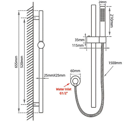 Brushed Nickel Shower Rail with Handheld Shower Aquaperla
