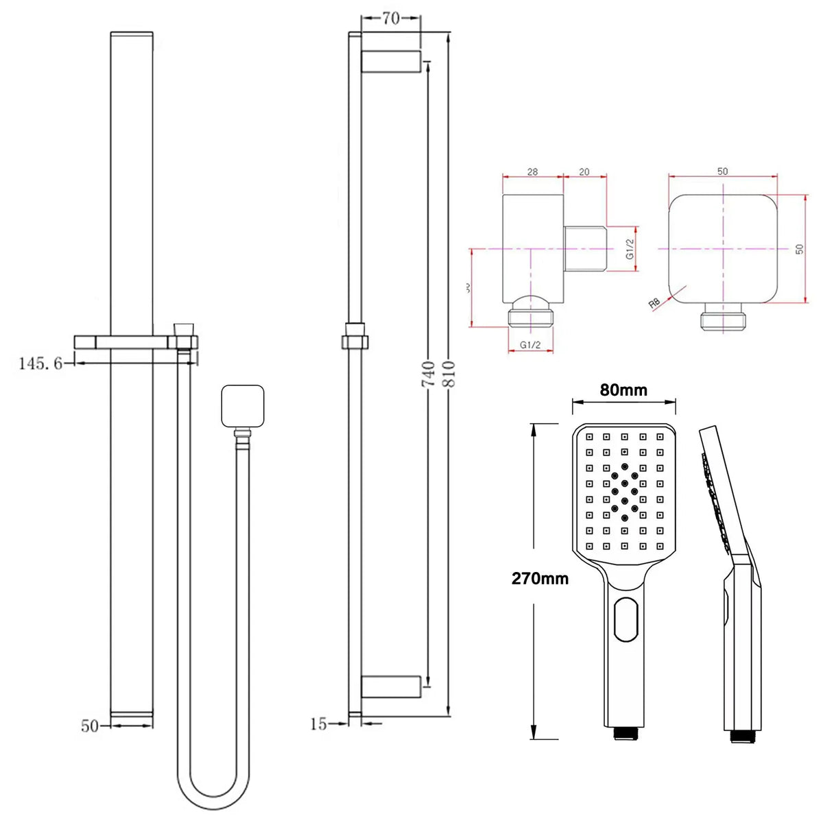 Chrome Shower Rail with Handheld Shower Aquaperla