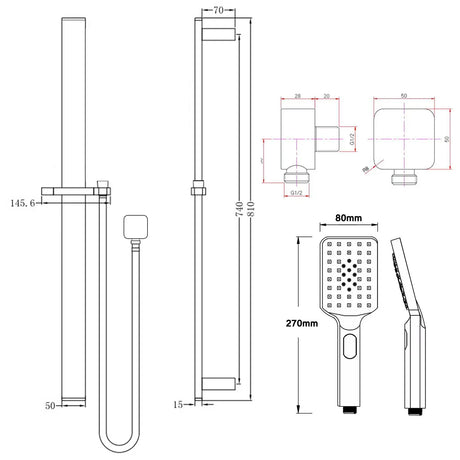Chrome Shower Rail with Handheld Shower Aquaperla
